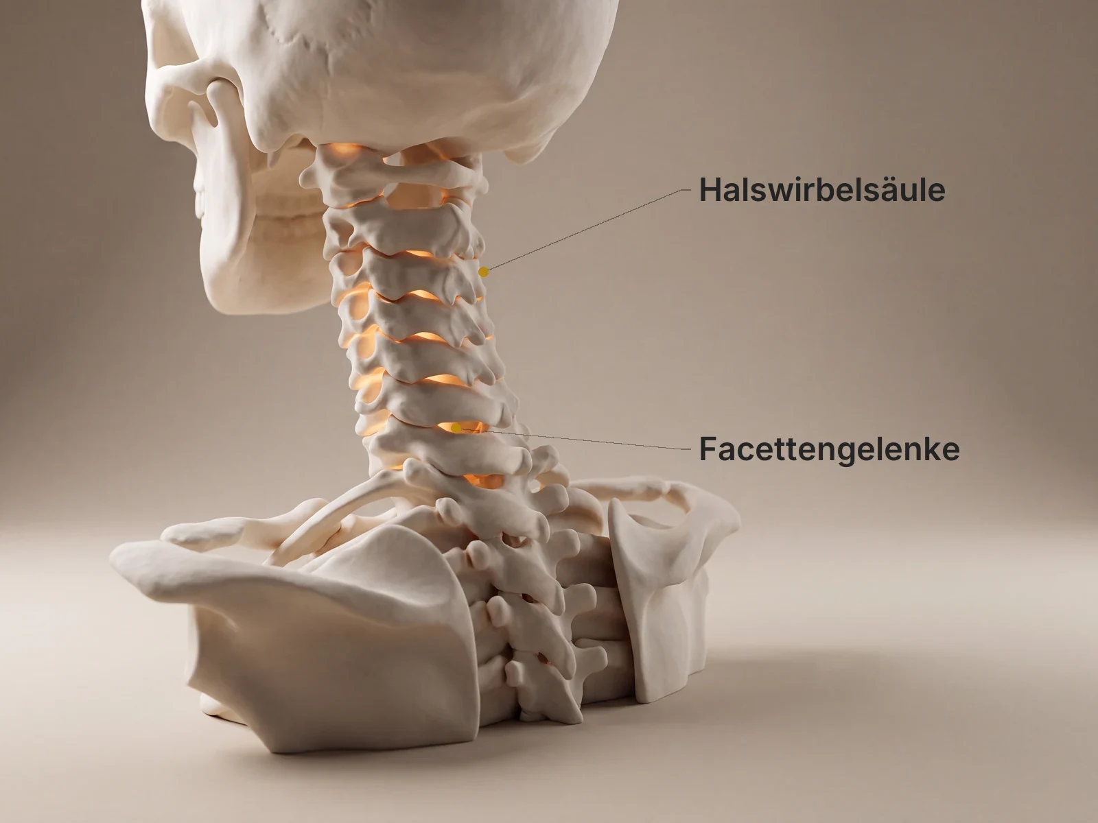 Anatomische Darstellung der Halswirbelsäule mit beschrifteten Facettengelenken – Manuelle Therapie bei Physiomedic in Eltville
