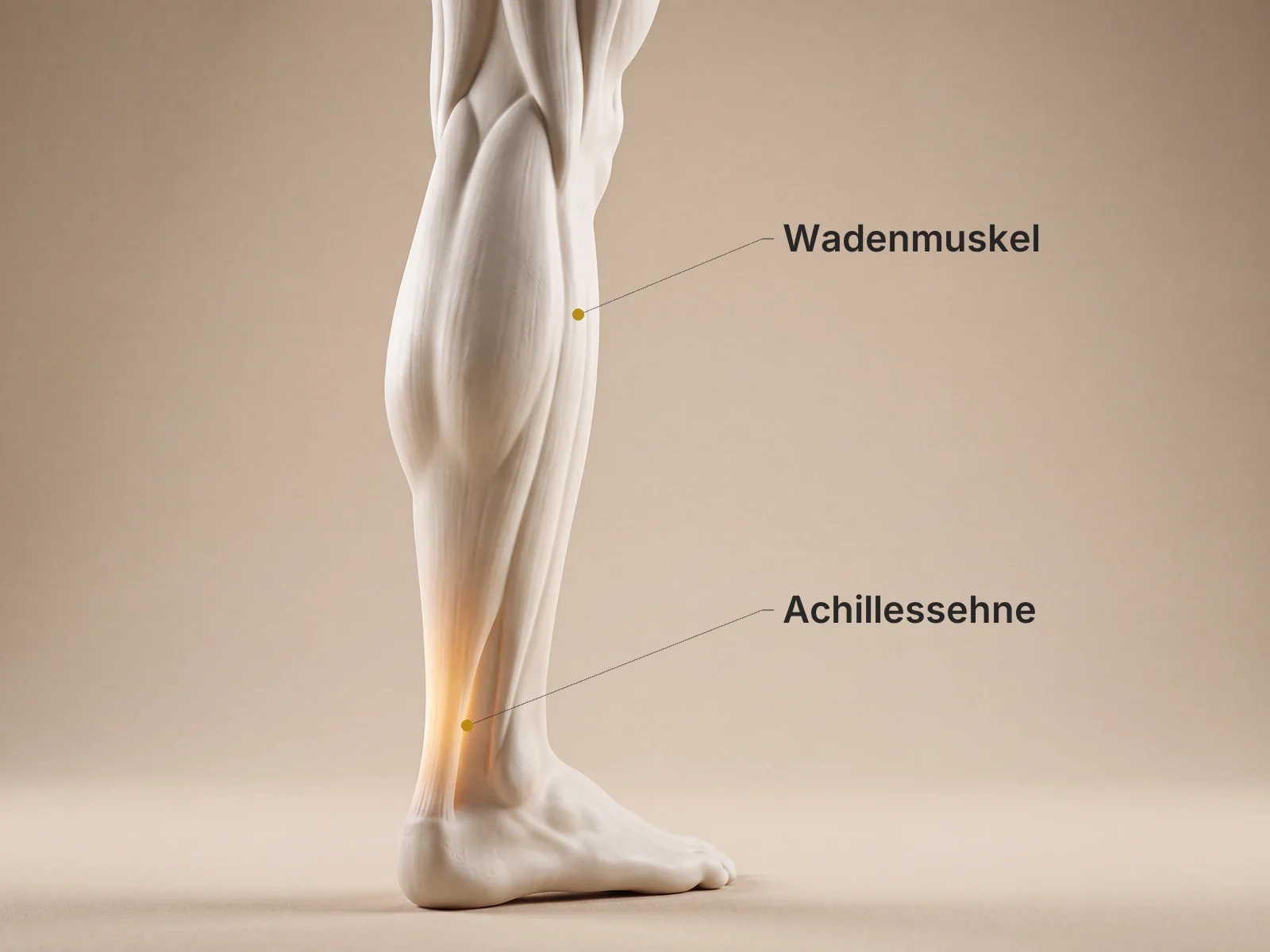 Anatomische Darstellung des Unterschenkels mit beschriftetem Wadenmuskel und Achillessehne – Sportphysiotherapie bei Physiomedic in Eltville